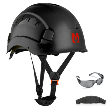 Mustbau Sicherheitshelm, EN397 Schutzhelme mit Antibeschlag-Brille, verstellbar, Schwarz